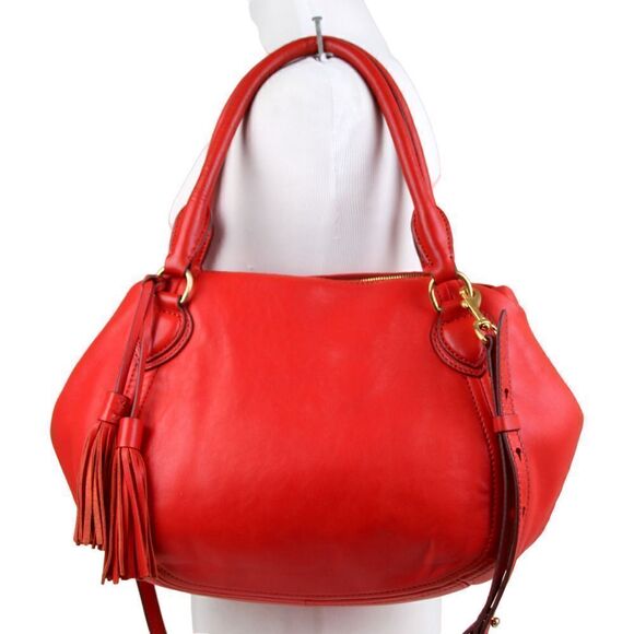 J.CREW RED GENUINE LEATHER THREE COMPARTMENTS HOBO SHOULDER BAG SATCHEL PURSE - Picture 2 of 16